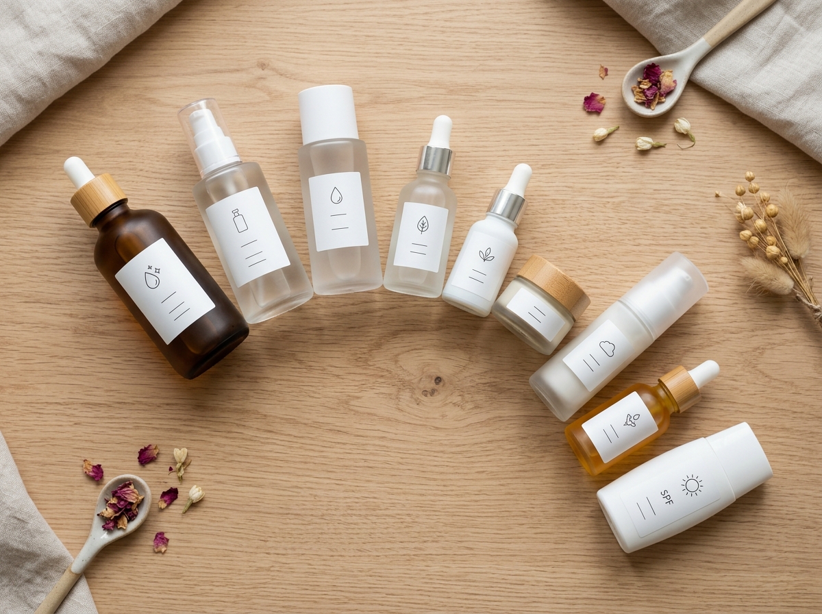 Layered skincare routine products