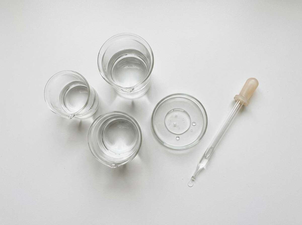 Laboratory setting with dropper and petri dish for skincare research