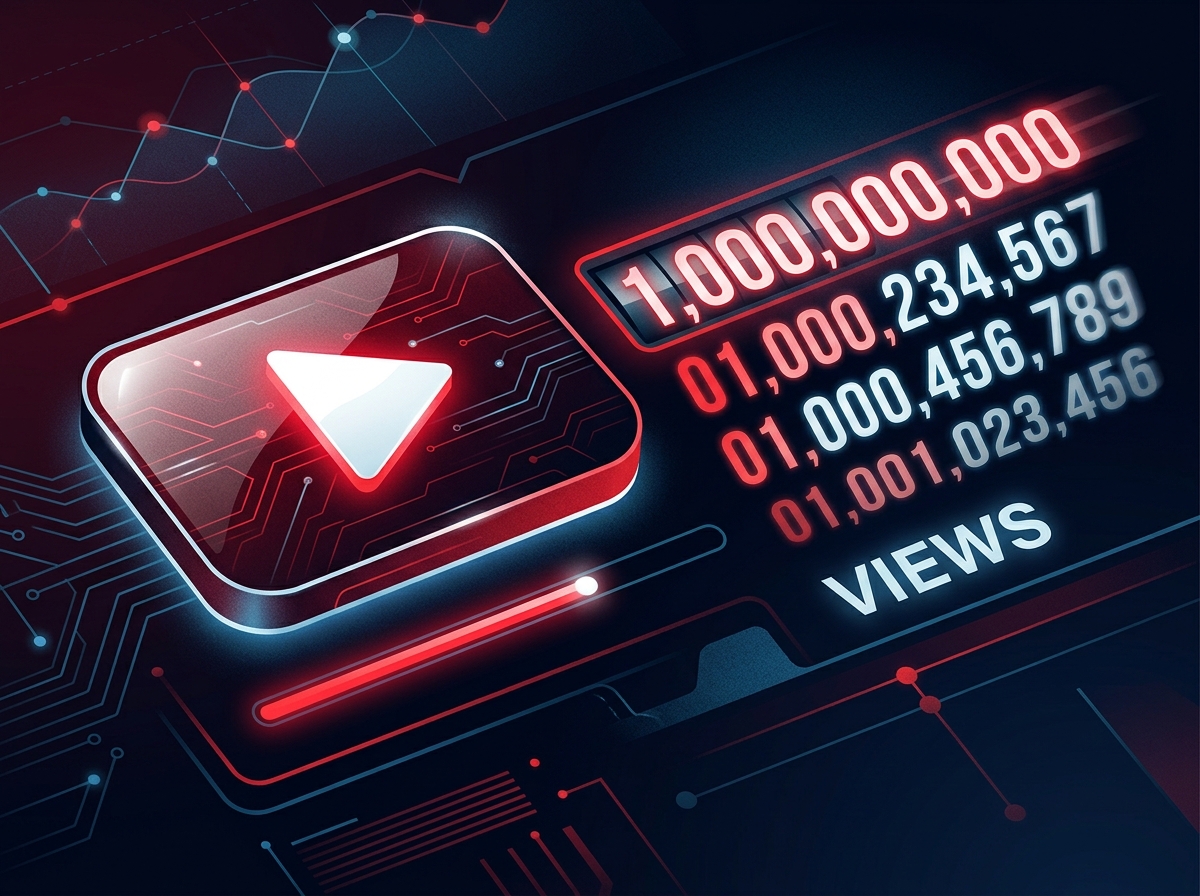 YouTube play button and view counter display