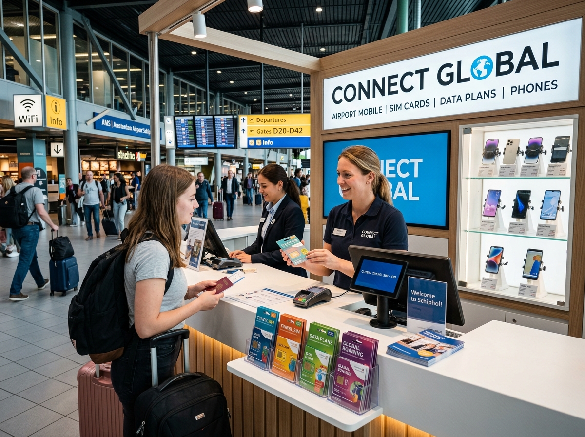 Mobile phone shop counter at airport