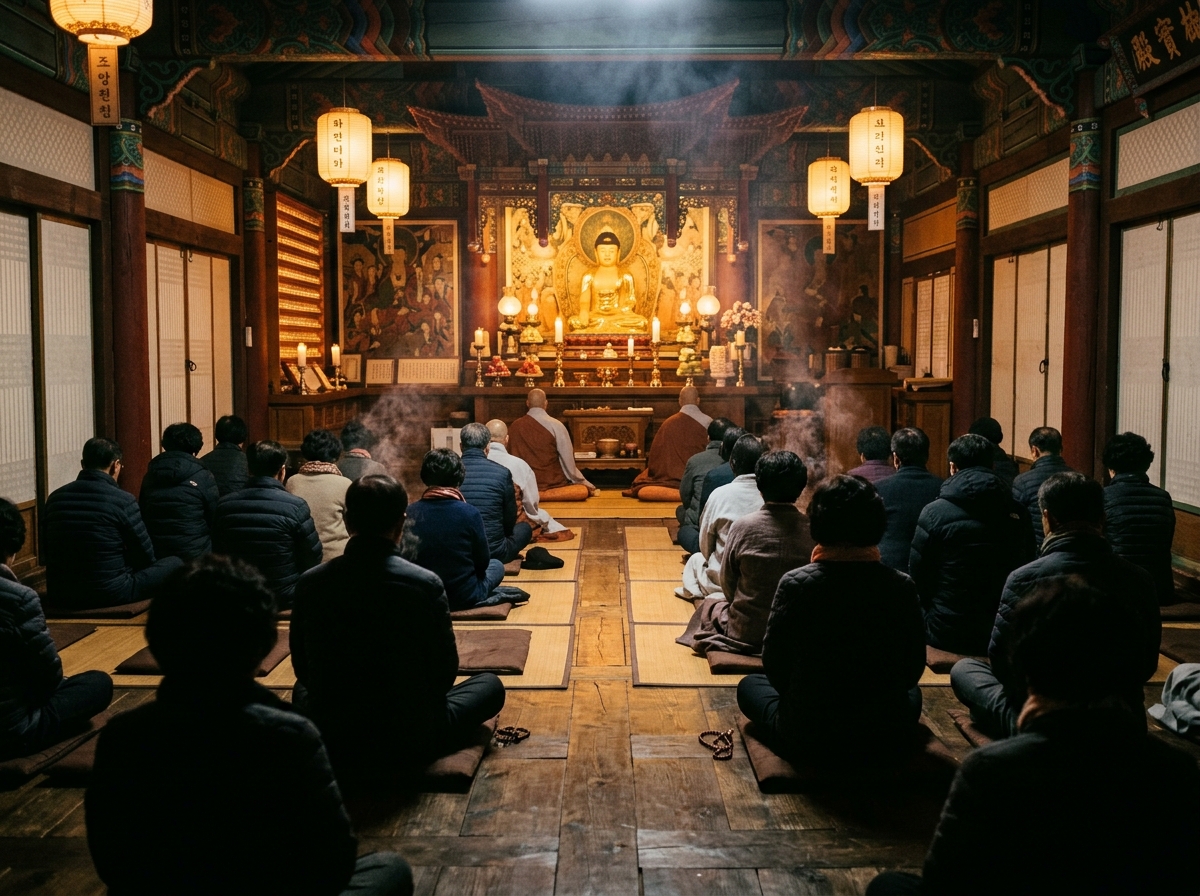 Community gathering at Seoul temple