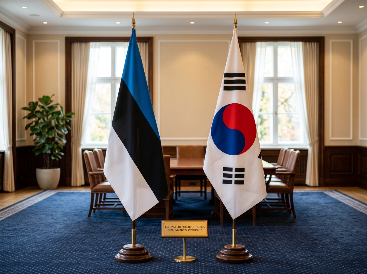 Estonian and Korean flags side by side