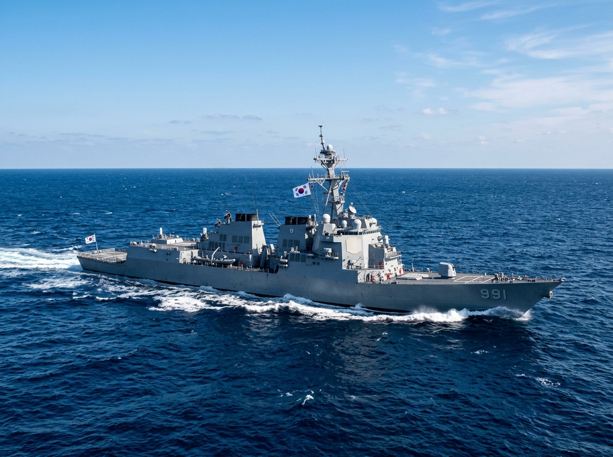 South Korean navy destroyer at sea