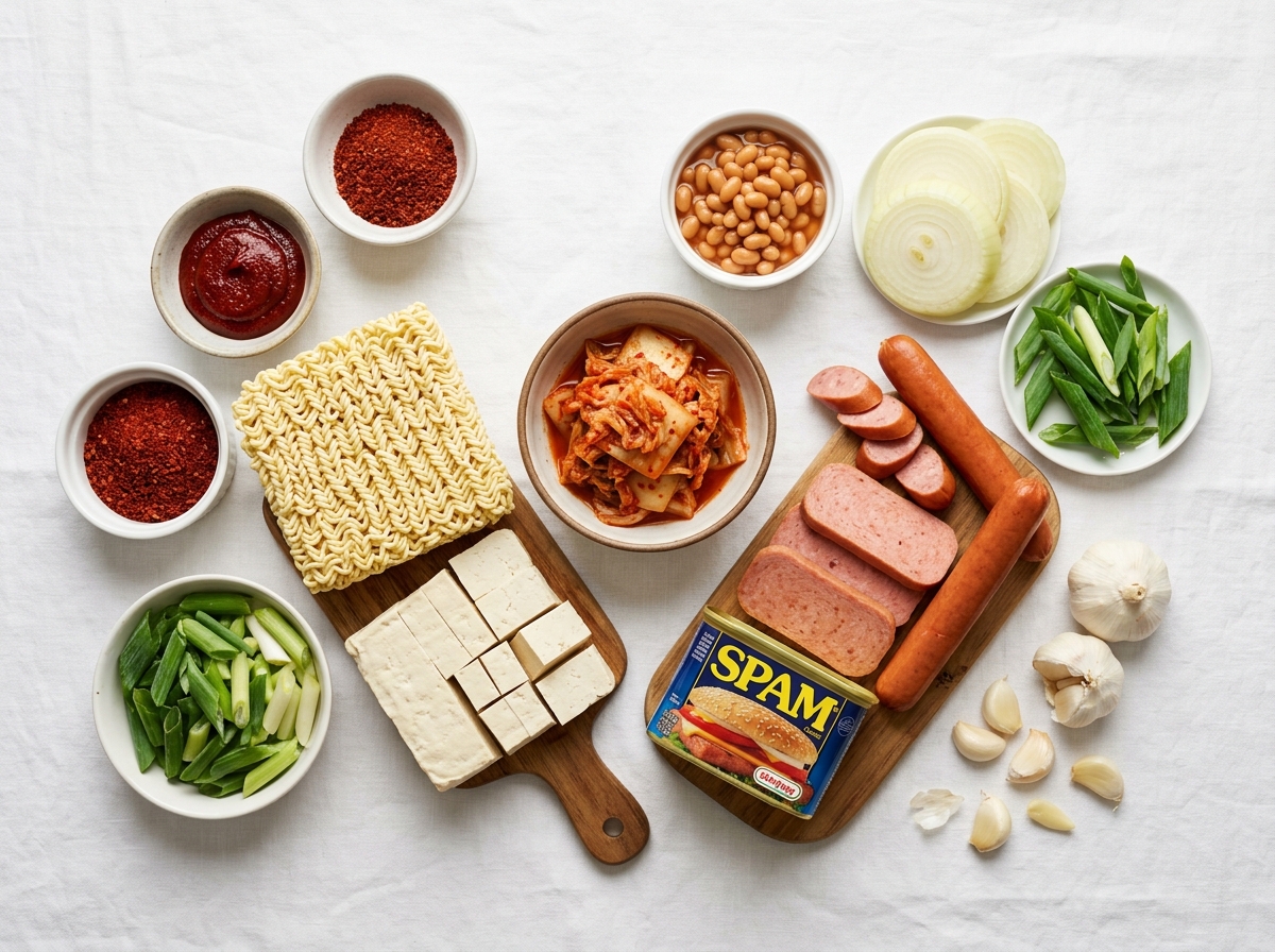 Ingredients for budae jjigae